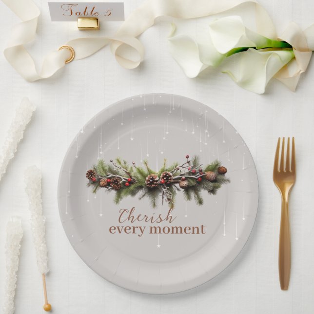 Assiettes En Carton Noël Garland et les étoiles de tir Chérir (Mariage)