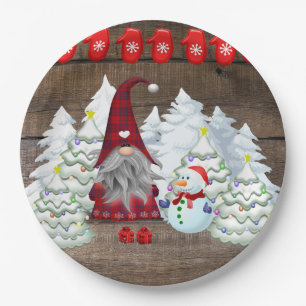 Assiettes En Carton Noël Gnome Arbres de Noël Snowman