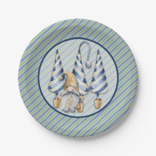Assiettes En Carton Noël Gnome sur Blue Stripes Fête
