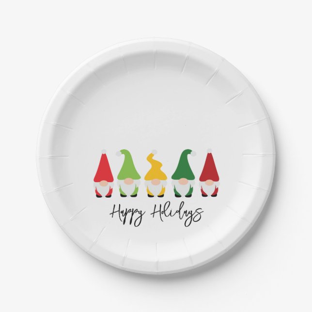 Assiettes En Carton Noël Gnomes Joyeuses Fêtes Festives (Devant)