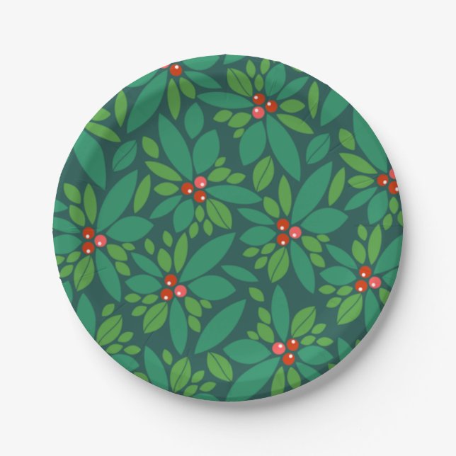 Assiettes En Carton Noël graphique Holly (Devant)