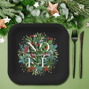 Assiettes En Carton NOEL Green Noël noir personnalisé