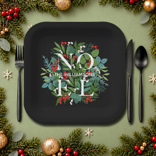 Assiettes En Carton NOEL Greenery Personalized Black Christmas