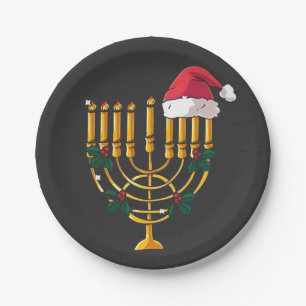 Assiettes En Carton Noël Hanukkah Juif Père Noël Menorah 