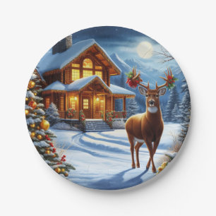 Assiettes En Carton Noël/Hiver Deer Lodge