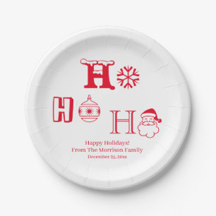 Assiettes En Carton Noël Ho Ho rouge personnalisé date mignon