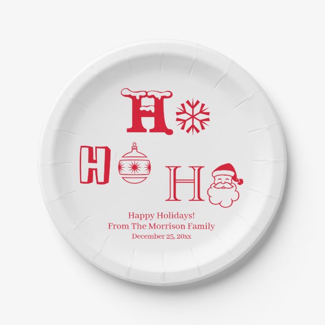 Assiettes En Carton Noël Ho Ho rouge personnalisé date mignon (Devant)