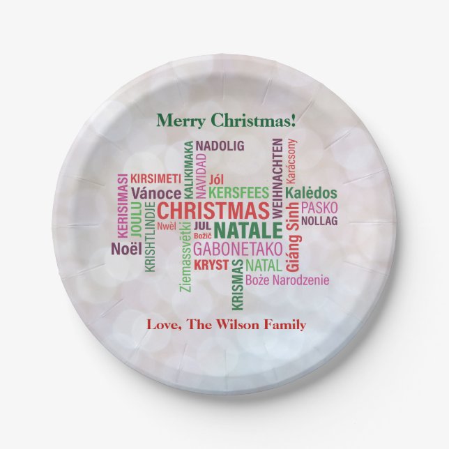 Assiettes En Carton Noël Langues Différentes Mot Cloud Personnalisé (Devant)