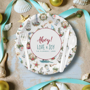 Assiettes En Carton Noël Marin Personnalisé Fête de plage Ahoy