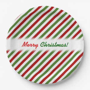 Assiettes En Carton Noël; Motif rayé rouge, blanc et vert