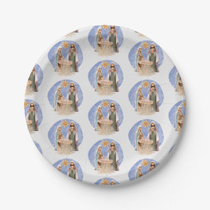 Assiettes En Carton Noël Nativité Stable Scène Motif Fête
