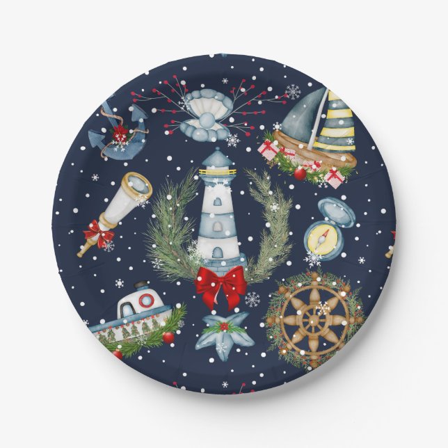 Assiettes En Carton Noël nautique (Devant)