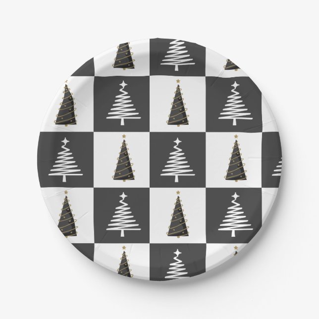 Assiettes En Carton Noël noir et blanc moderne (Devant)