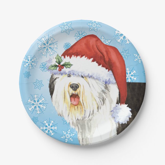 Assiettes En Carton Noël Old Anglais Sheepdog Papier Plaque (Devant)