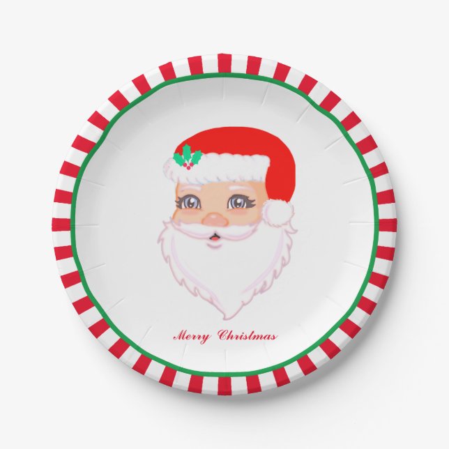 Assiettes En Carton Noël Père Noël en blanc (Devant)