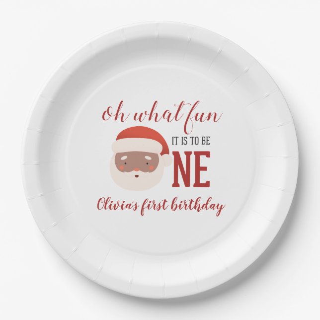 Assiettes En Carton Noël Père Noël premier anniversaire (Devant)