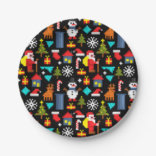 Assiettes En Carton Noël Pixel