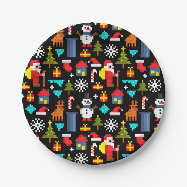 Assiettes En Carton Noël Pixel (Devant)