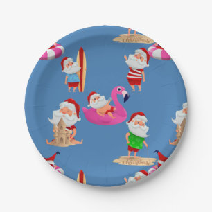 Assiettes En Carton Noël plage santa claus vacances