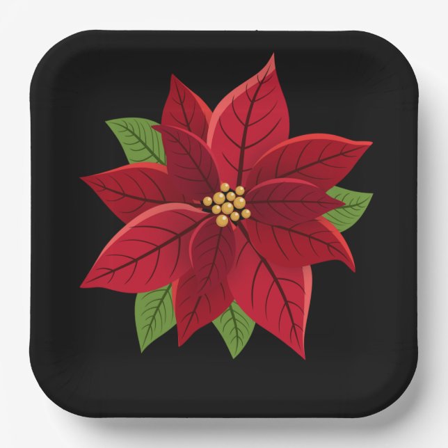 Assiettes En Carton Noël Poinsettia (Recto)