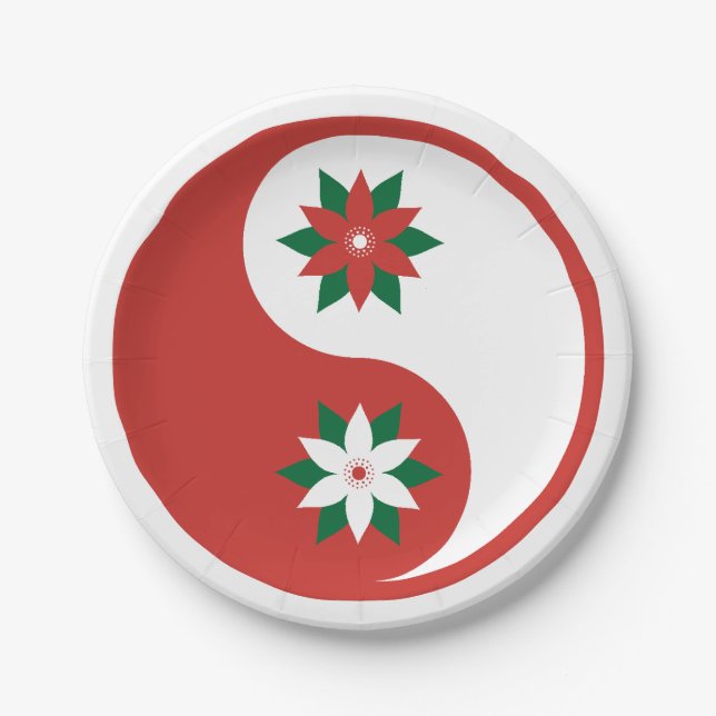 Assiettes En Carton Noël Poinsettia Yin Yang (Devant)