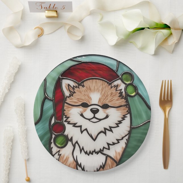 Assiettes En Carton Noël Poméranien en verre teint (Mariage)