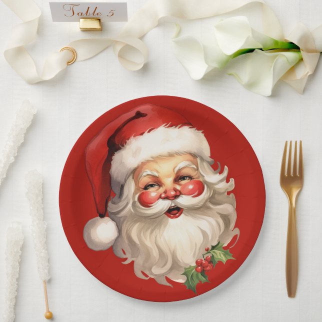 Assiettes En Carton Noël rétro Holly Jolly Santa Claus (Mariage)