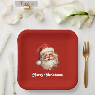 Assiettes En Carton Noël rétro Holly Jolly Santa Claus