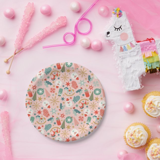 Assiettes En Carton Noël Retro Pastel (Fête)
