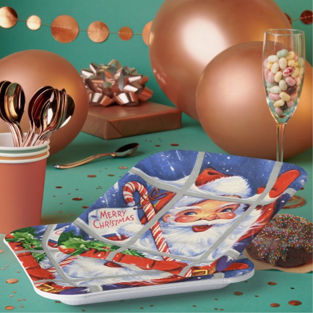 Assiettes En Carton Noël rétro Père Noël Fête de Noël (Multi)