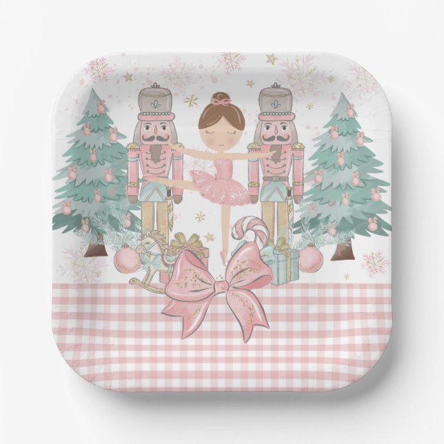Assiettes En Carton Noel rose pâle Pastel de Nutcracker (Recto)