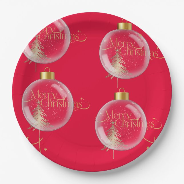 Assiettes En Carton Noël rouge et or de luxe (Devant)