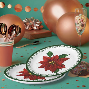 Assiettes En Carton Noël Rouge Poinsettia Fête Florale