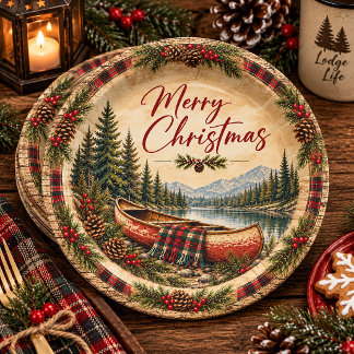Assiettes En Carton "Noël Rustique Canoë Fêtes |