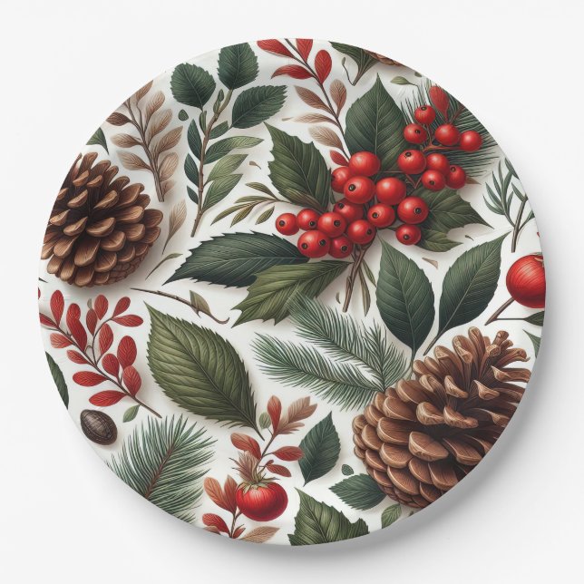 Assiettes En Carton Noël rustique en pin (Devant)