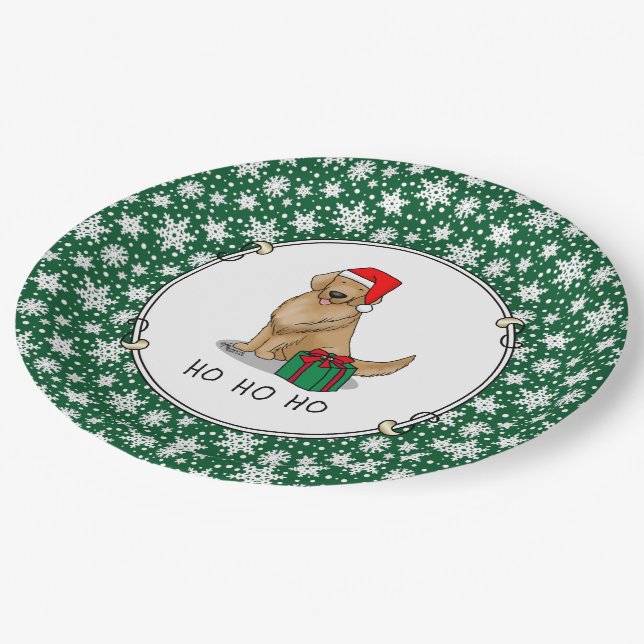 Assiettes En Carton Noël Santa Claus Golden Retriever Chien mignonne (Angle)