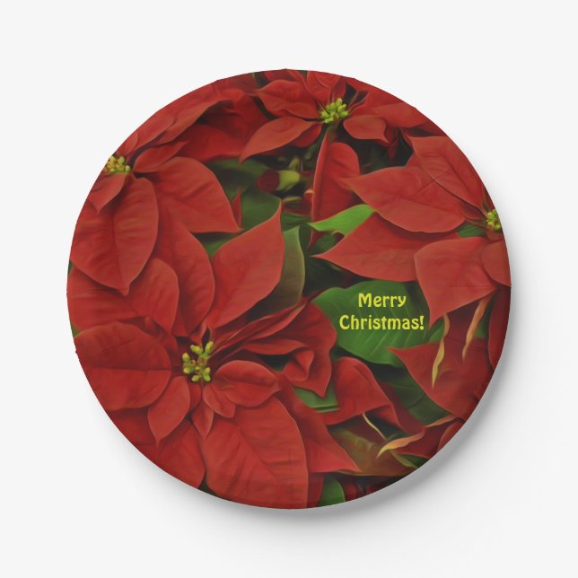 Assiettes En Carton Noël traditionnel Peint Rouge Poinsettia (Devant)
