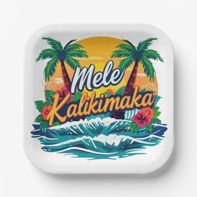 Assiettes En Carton Noël tropical de Mele Kalikimaka (Recto)