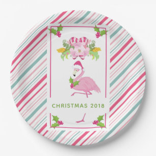 Assiettes En Carton Noël tropical Flamant rose rose