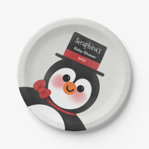 Assiettes En Carton Noël Tuxedo Penguin Baby shower personnalisé