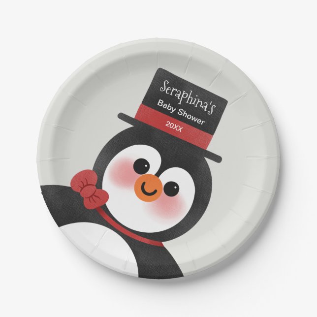 Assiettes En Carton Noël Tuxedo Penguin Baby shower personnalisé (Devant)