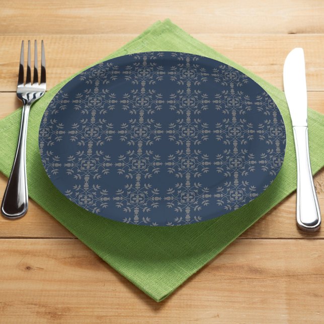Assiettes En Carton Noël Vacances Élégant Classique Marine Bleu (Navy blue and silver simple minimalist design. Classic elegant look for any occasion. )