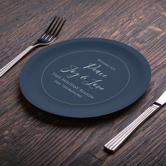 Assiettes En Carton Noël Vacances Elégante Paix Joie Amour Simple (With simple stylish calligraphy script and block-style lettering)
