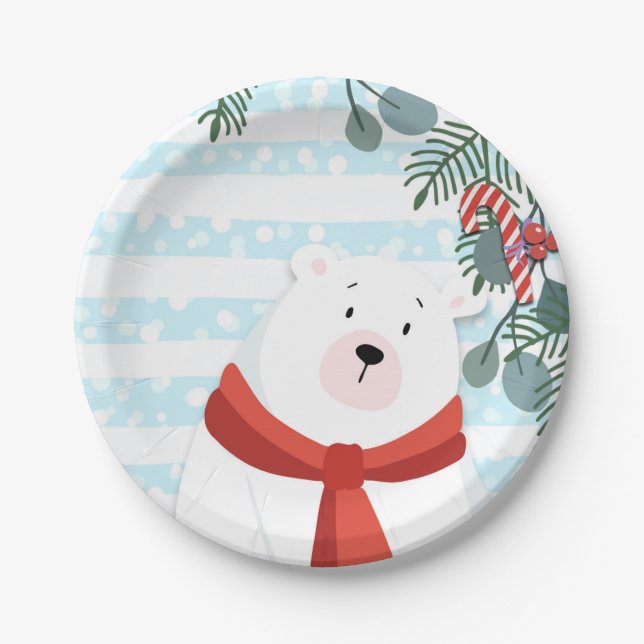 Assiettes En Carton Noël Vacances hiver Polar Ours Baby shower (Devant)