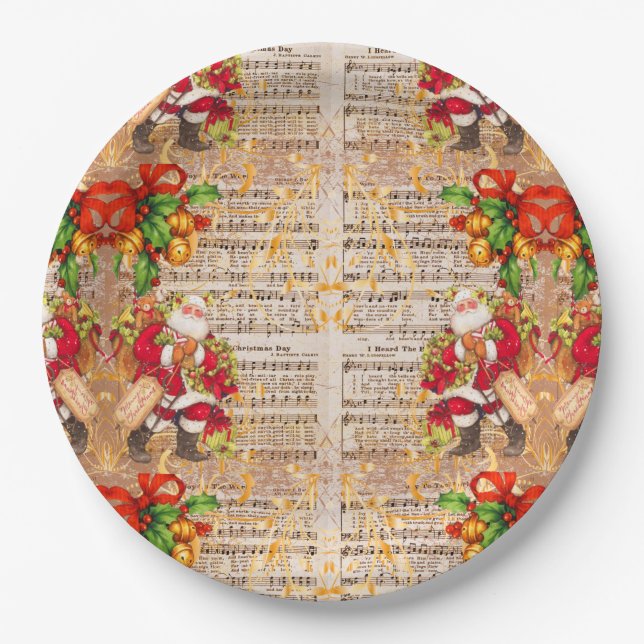 Assiettes En Carton Noël Vintage Carols et Noël Père Noël (Devant)
