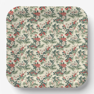Assiettes En Carton Noël vintage vert et rouge framboise