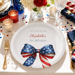 Assiettes En Carton Nœud de drapeau patriotique américain rouge blanc