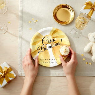 Assiettes En Carton Nœud Jaune Élégant 'Ciao Bambina!' Baby Shower