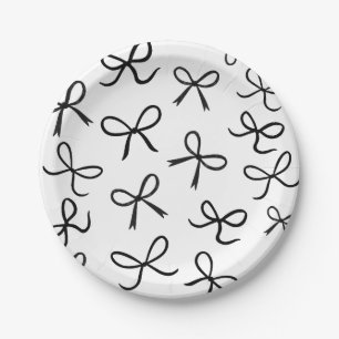 Assiettes En Carton Nœuds Noirs Mignons Tendance Blanc