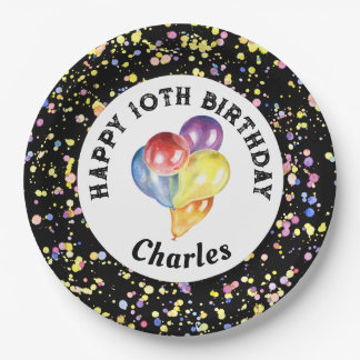 Assiettes En Carton Noir Aquarelle Personnalisable Confetti Anniversai
